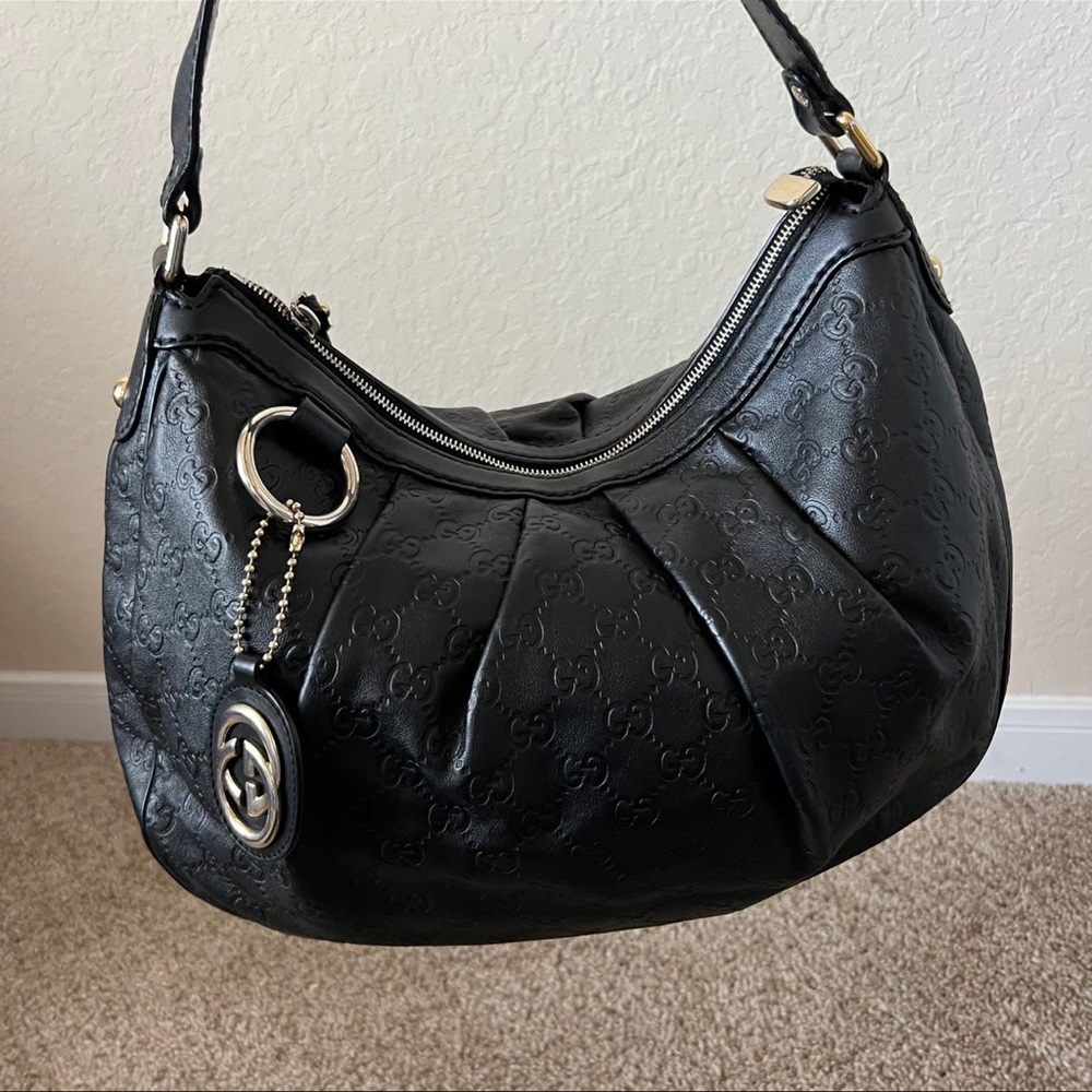 Gucci Guccissima Leather Sukey Hobo Bag Black
